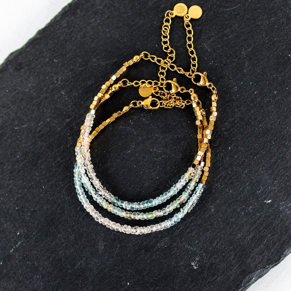 Aquamarine Bracelet March Birthstone Bracelet Waterproof Gold BEAUTIFUL Gemstone